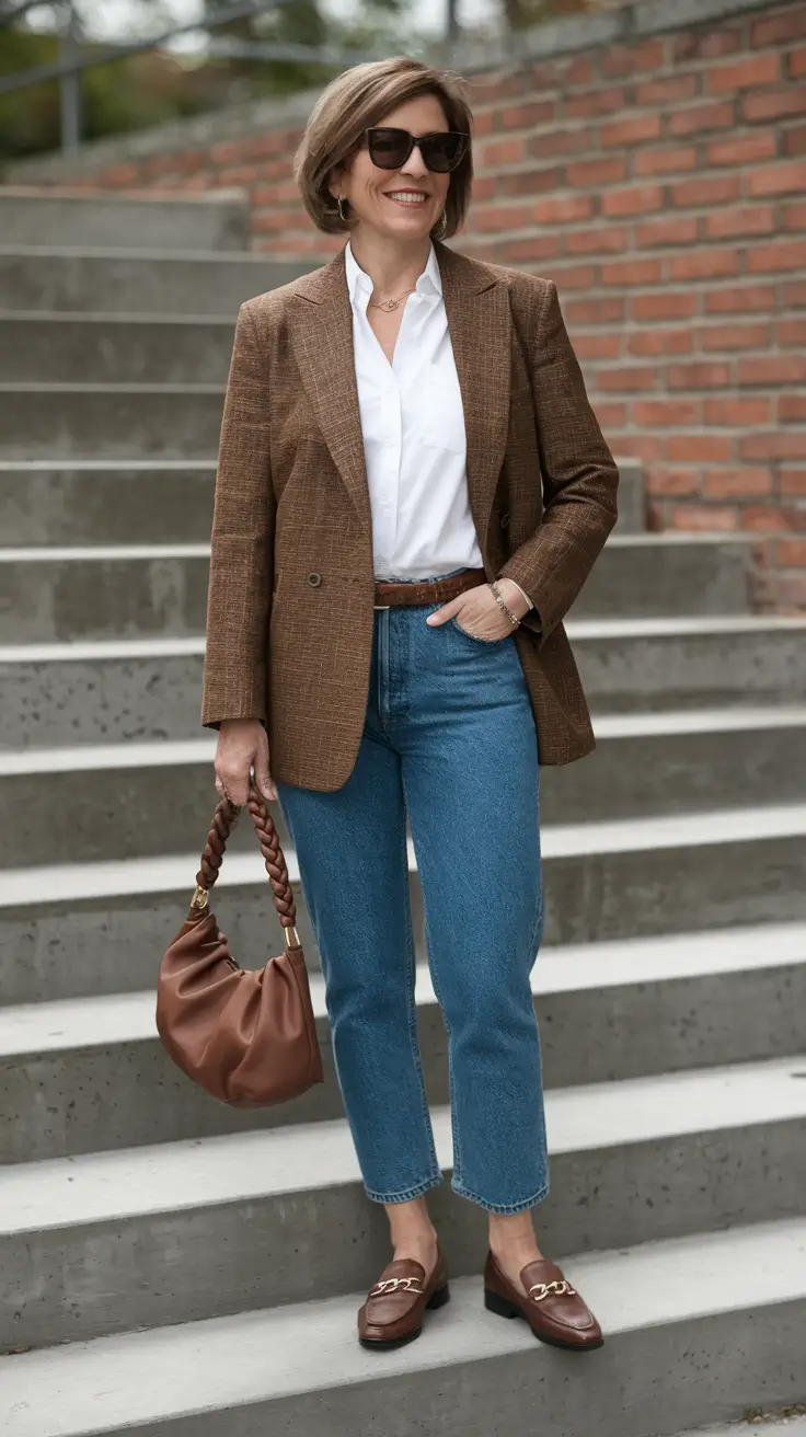 fall outfits for women over 40 Fall Uniform: Blazer, Denim, Confidence