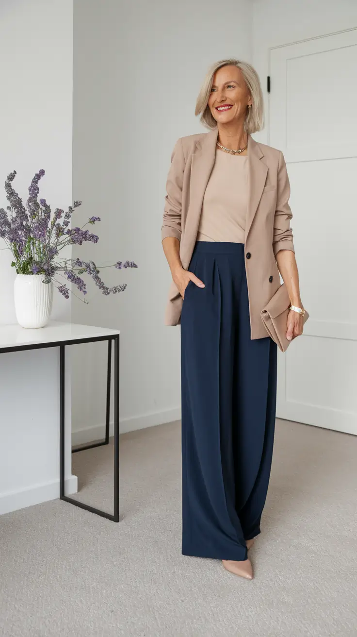 fall outfits for women over 40 Neutral Elegance with Tailored Grace