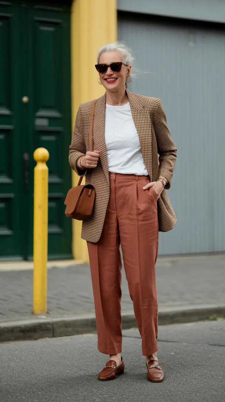 fall outfits for women over 40 Polished Play with Menswear Vibes