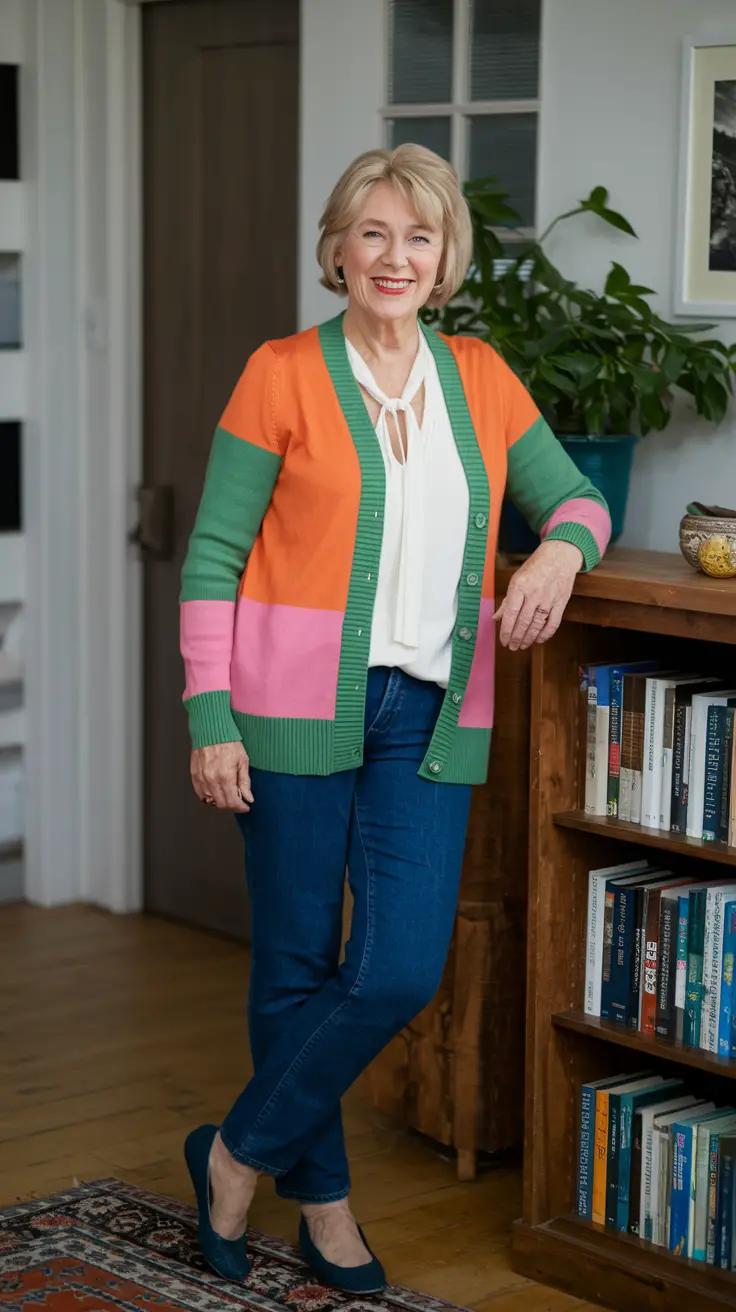 fall fashion women over 50 outfits Color Blocking with Personality