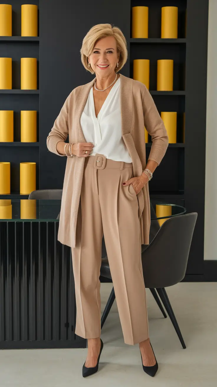women over 50 fashion fall outfits classy Soft Power in Monochrome Neutrals