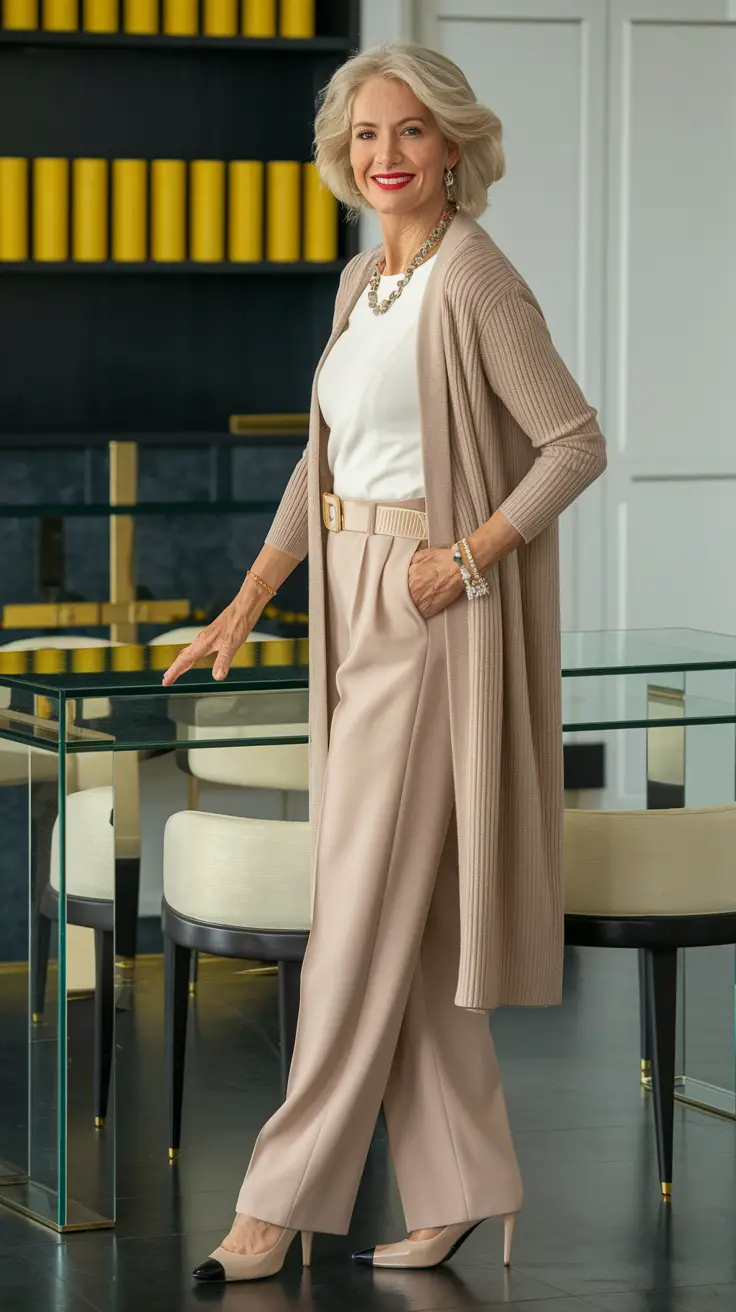 fall fashion outfits women over 40 over 50 Minimalist Elegance in Tonal Harmony