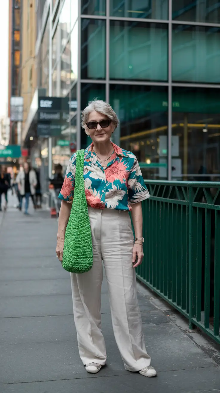 fall fashion outfits women over 40 over 50 Vibrant Florals in the Urban Jungle
