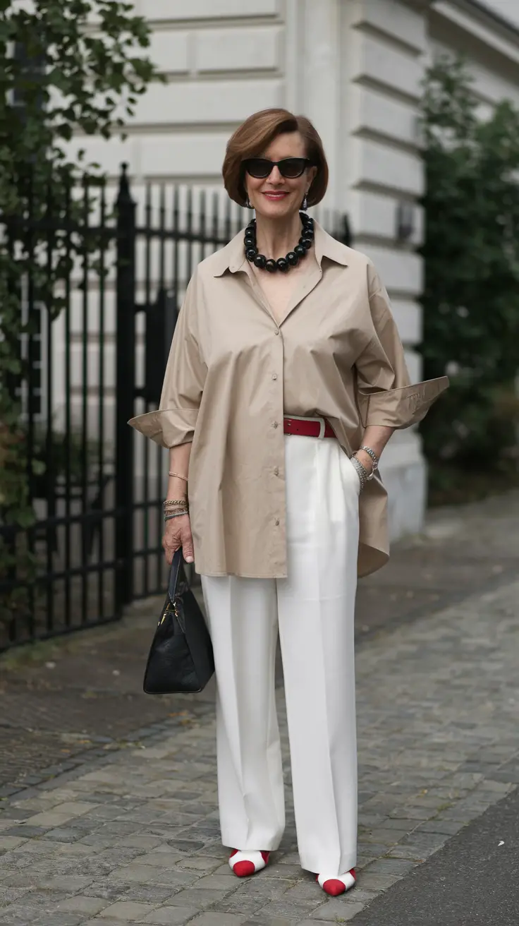 women over 50 fashion fall outfits classy Statement Shoes and Effortless Neutrals