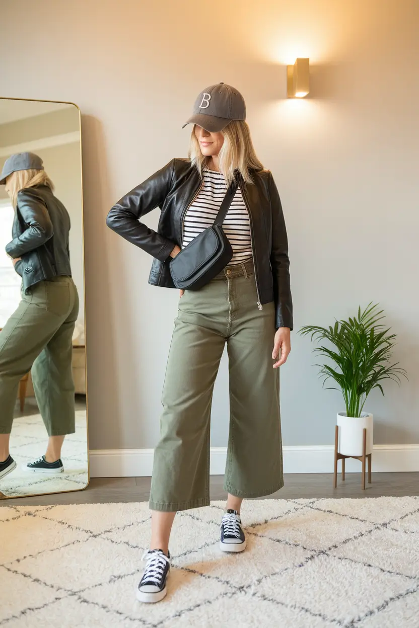 fall outfits ideas aesthetic Leather Jacket and Laid-Back Cool