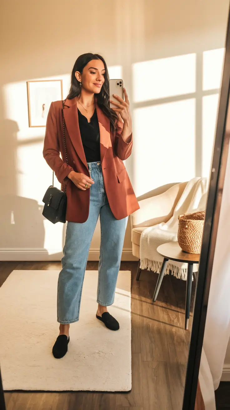 fall outfits ideas with jeans Modern Power Blazer with Casual Denim