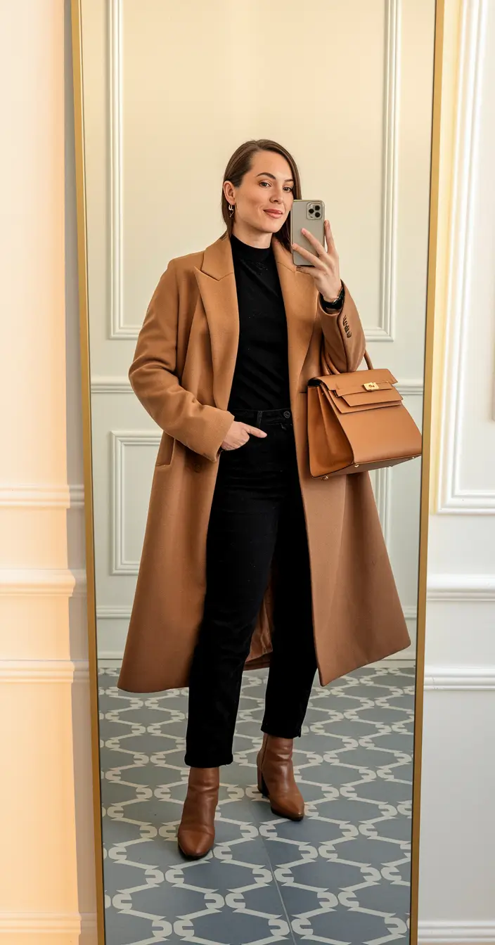 stylish fall outfits classy chic Classic Monochrome in Camel and Black