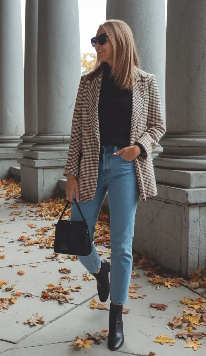 fall outfits ideas with jeans Smart and Sharp in a Checked Blazer