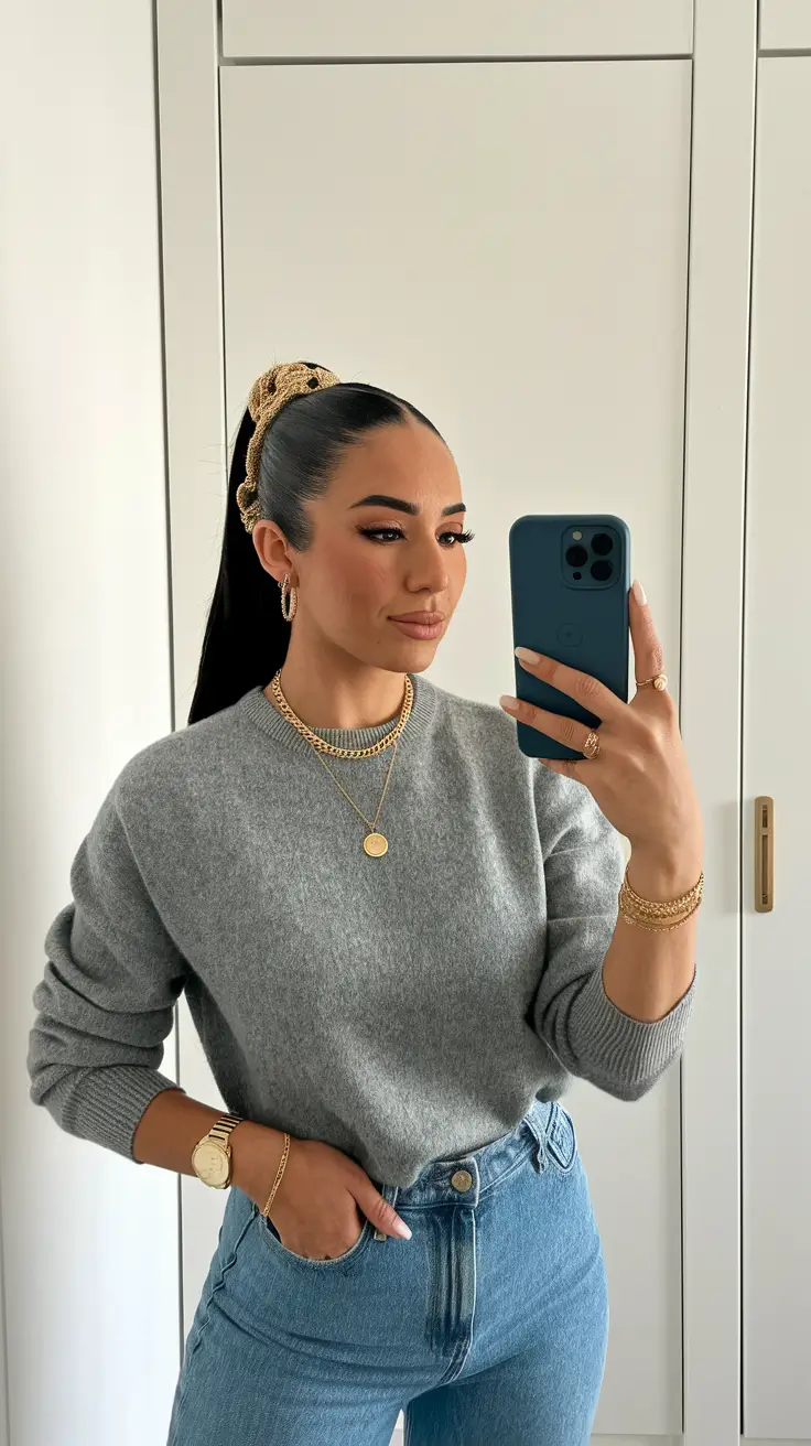 latina outfits for women Minimalist Grey with Gold Accent Layers