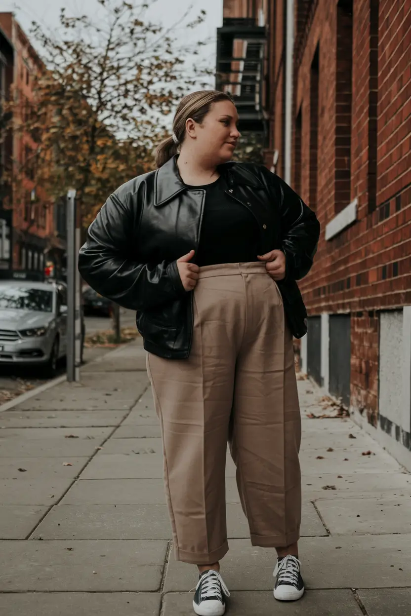 plus size fall/winter capsule wardrobe Classic Black and Tan with a Hint of Street Cool