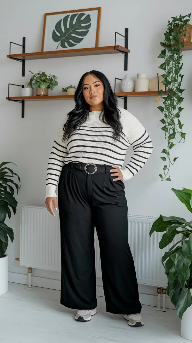 fall plus size capsule wardrobe Parisian Stripe with a Relaxed Twist