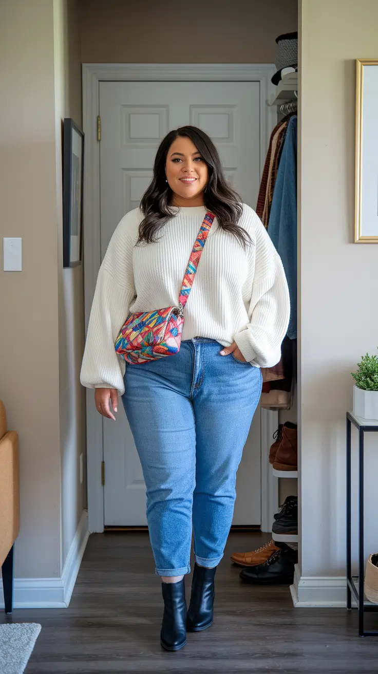 fall plus size capsule wardrobe Cozy Meets Statement with a Pop Bag
