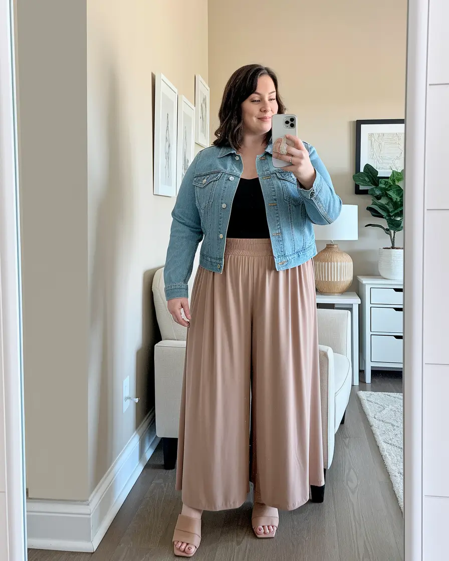 fall plus size capsule wardrobe Light Layers with Flow and Denim Structure