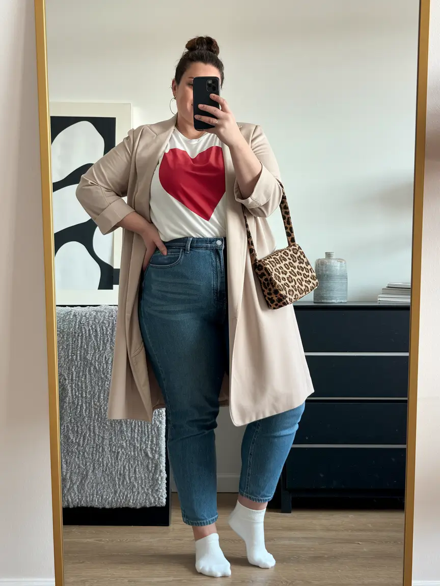 plus size fall fashion capsule wardrobe Blazer, Graphic Tee, and Denim for a Statement Base Look