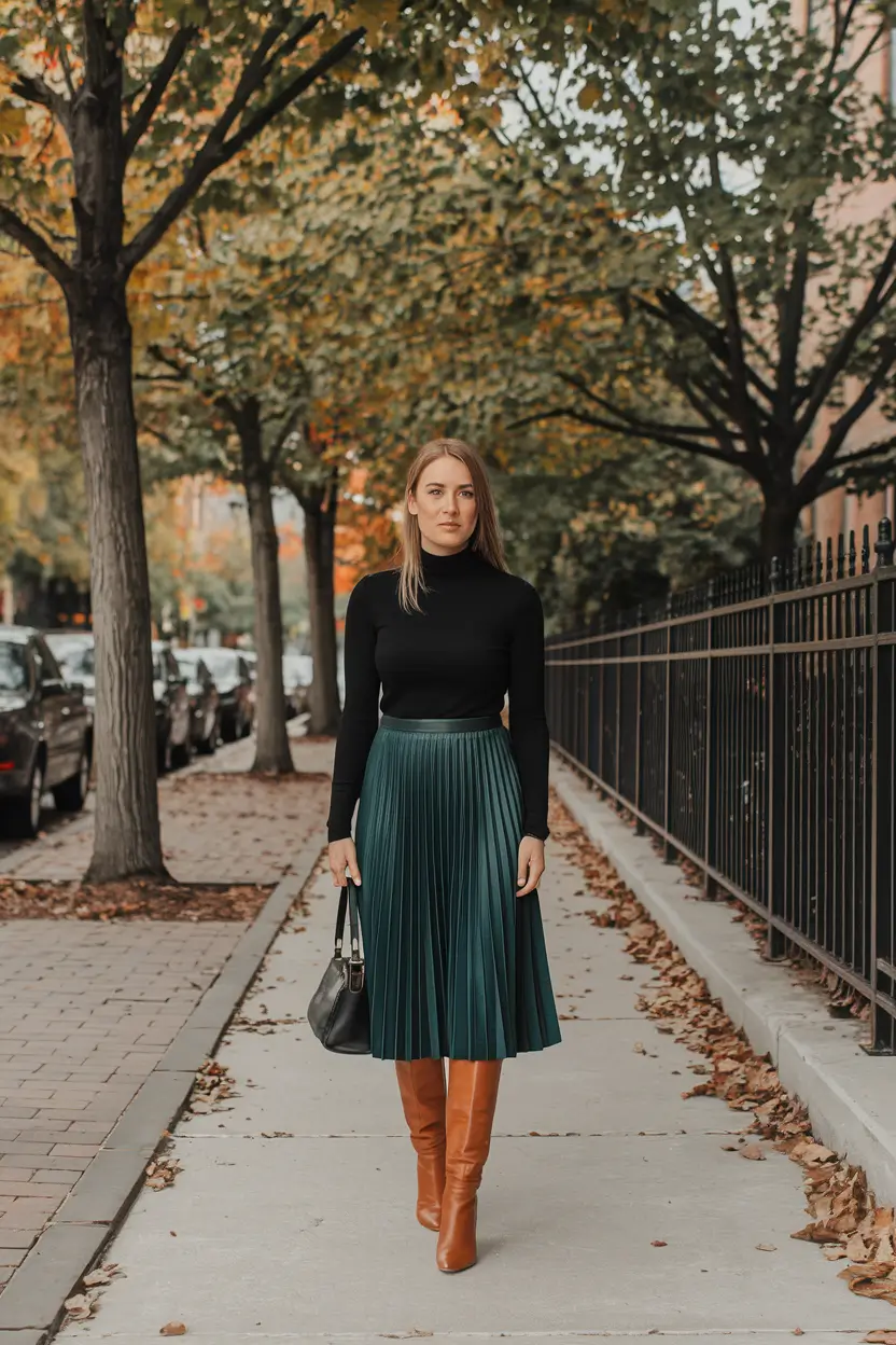 fall skirt outfits with boots Polished Pleats for Crisp Autumn Days