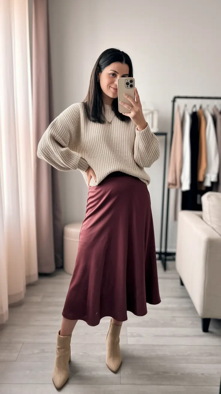 fall skirt outfits plus size Wine Tones and Cozy Texture