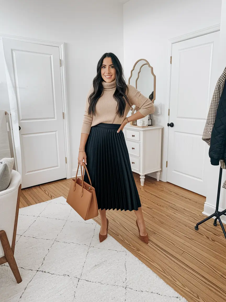 fall skirt outfits women Classic Black and Camel Neutrals