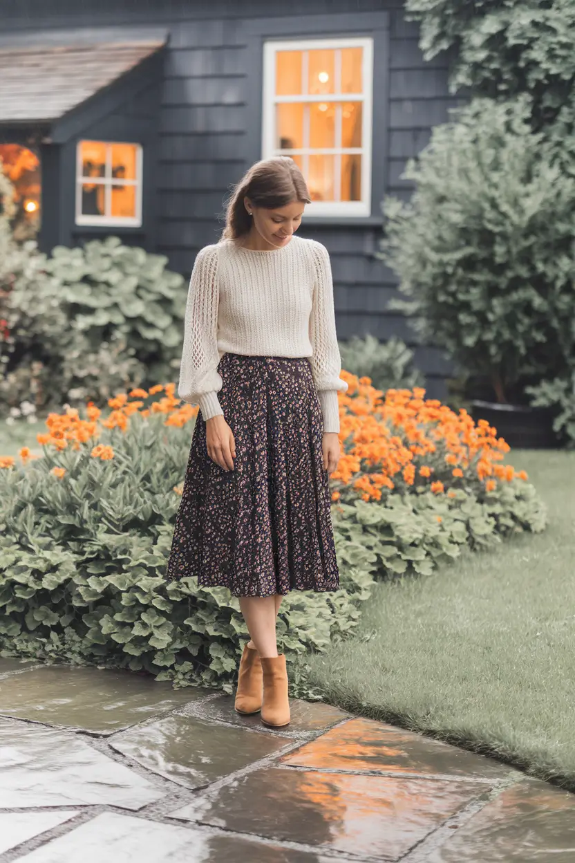 fall skirt outfits casual Country Garden Romantic in Midi Florals