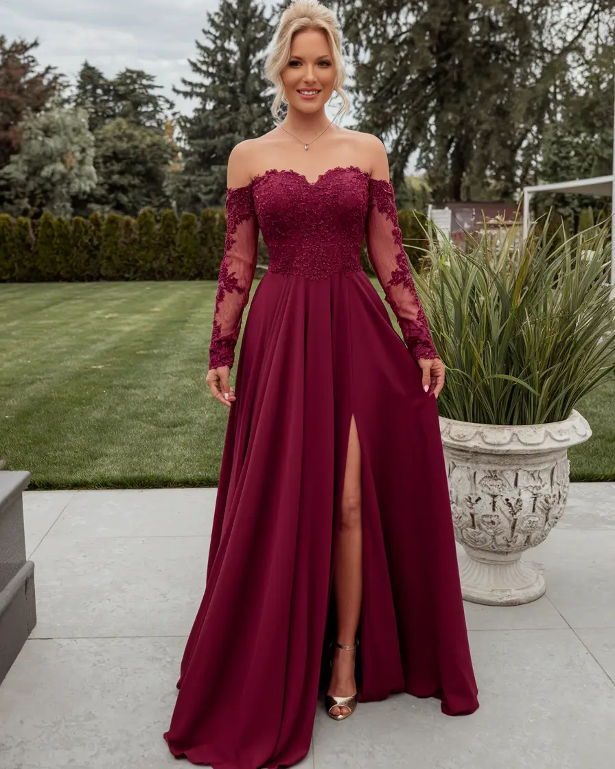 fall wedding guest dress october formal Burgundy Lace and Satin: The Romantic Power Move