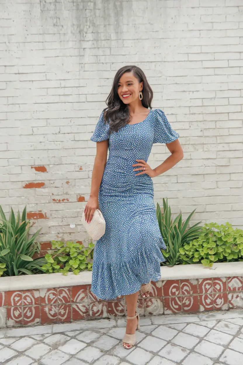 fall wedding guest dress september Playful Blue Florals