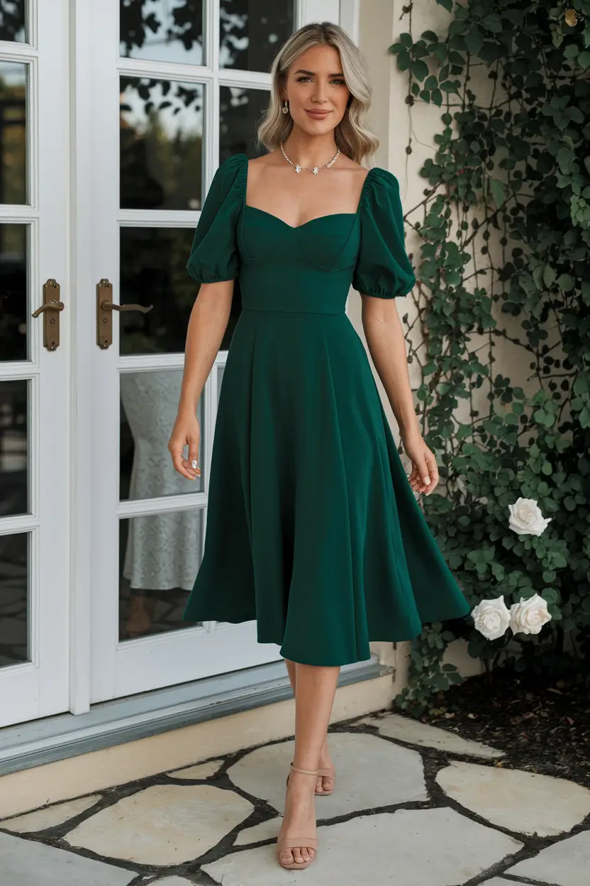 fall wedding guest dress october outdoor casual Sweetheart Neckline & Forest Green Whimsy