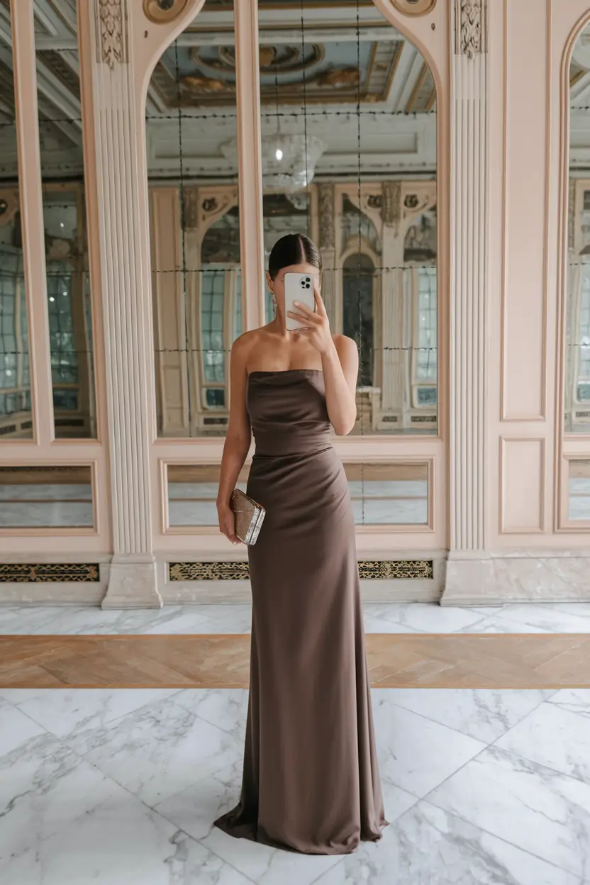 fall wedding guest dress november formal Modern Elegance in Cocoa Satin