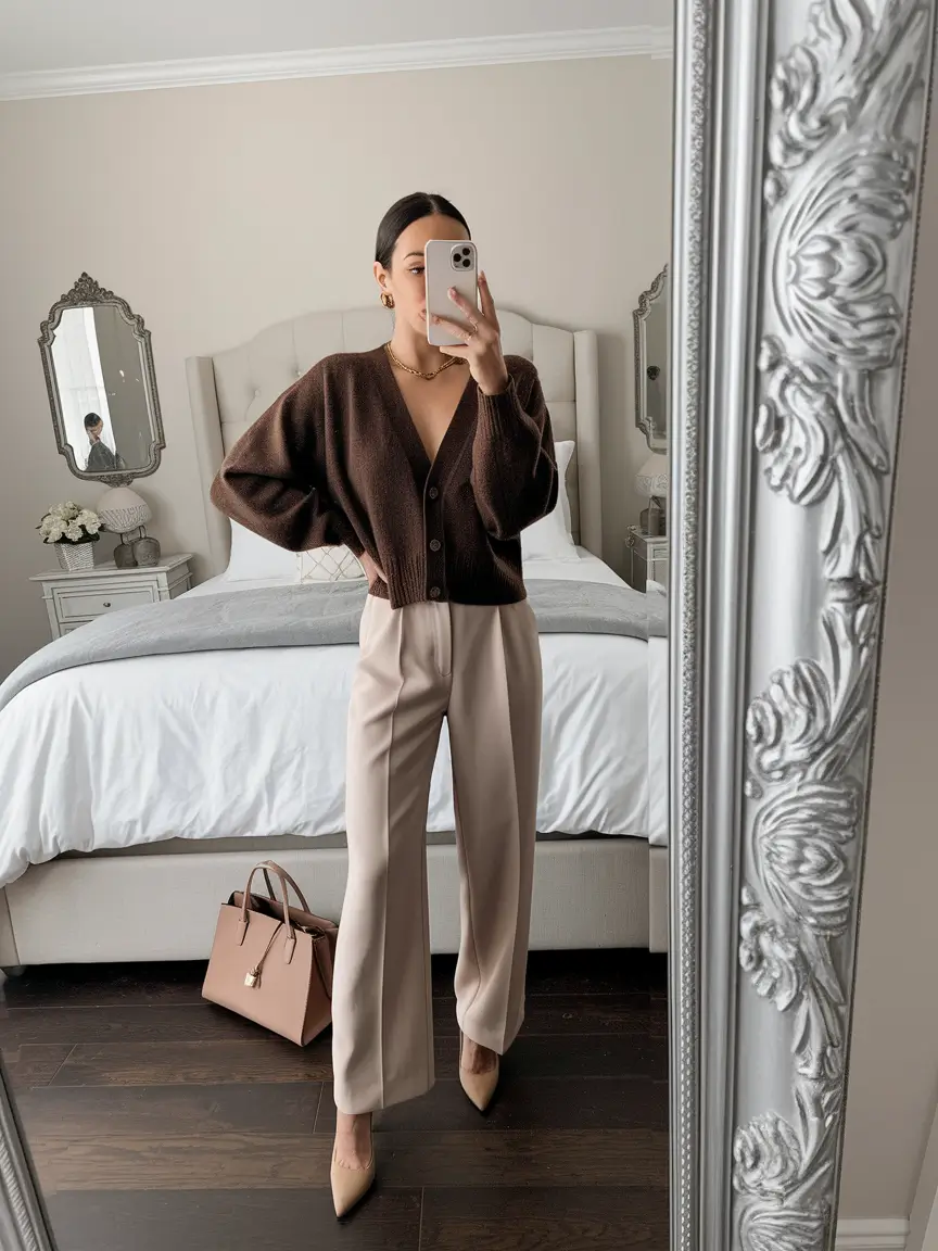 stylish work outfits for women 2025 Warm Chocolate Layers for a Luxe Look