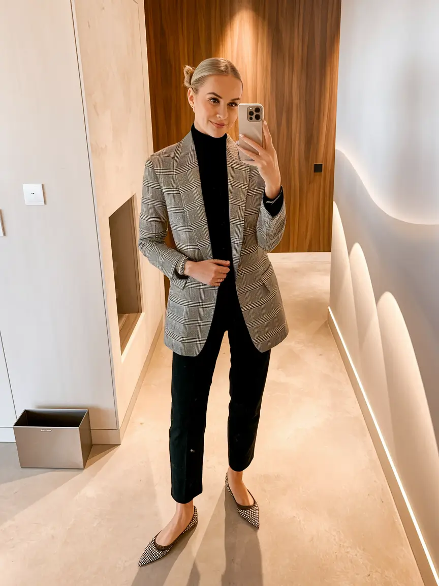 stylish work outfits for women 2025 Tailored Tradition in Gray and Black