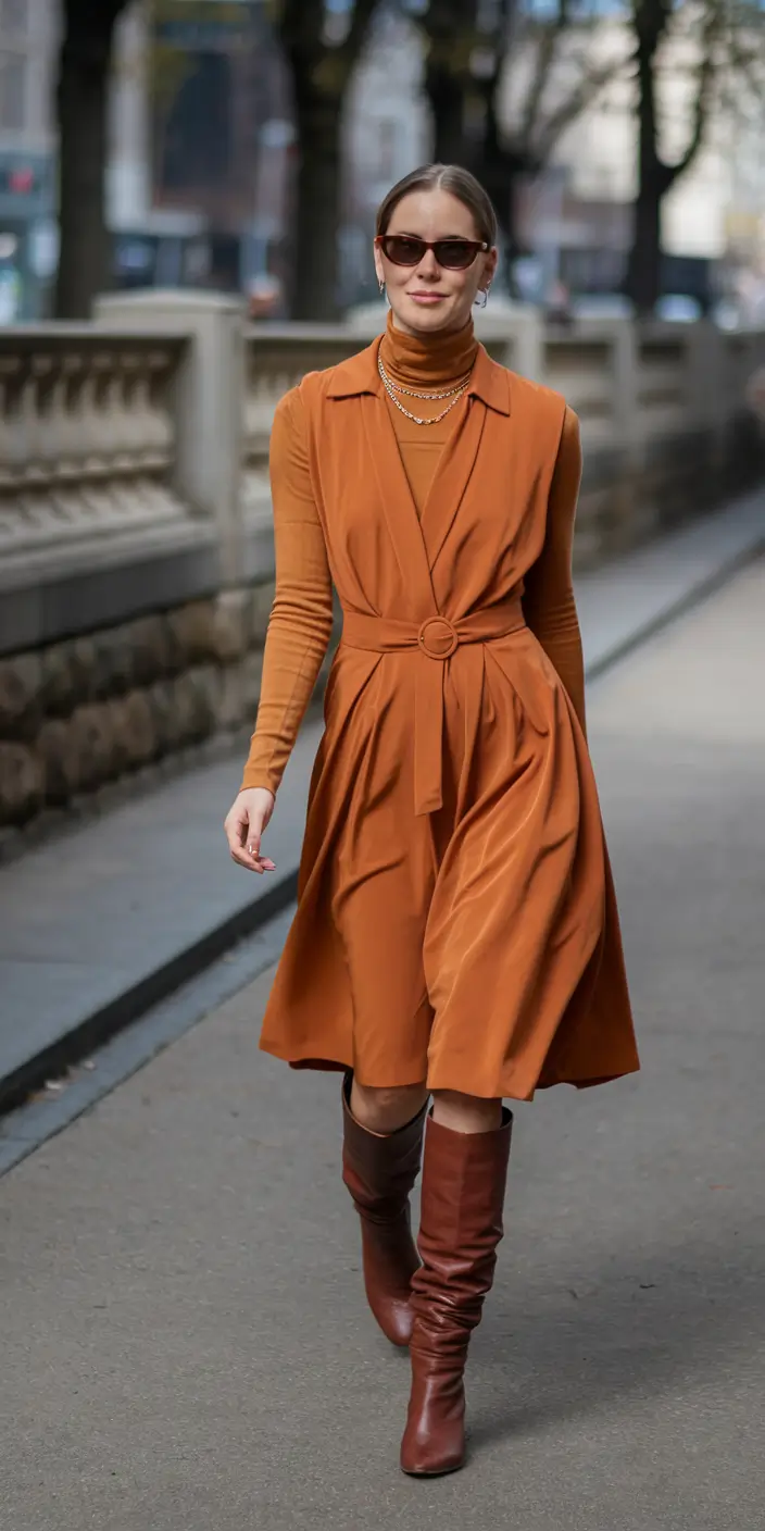 fall fashion inspo women Rust Elegance in Monochrome Layers