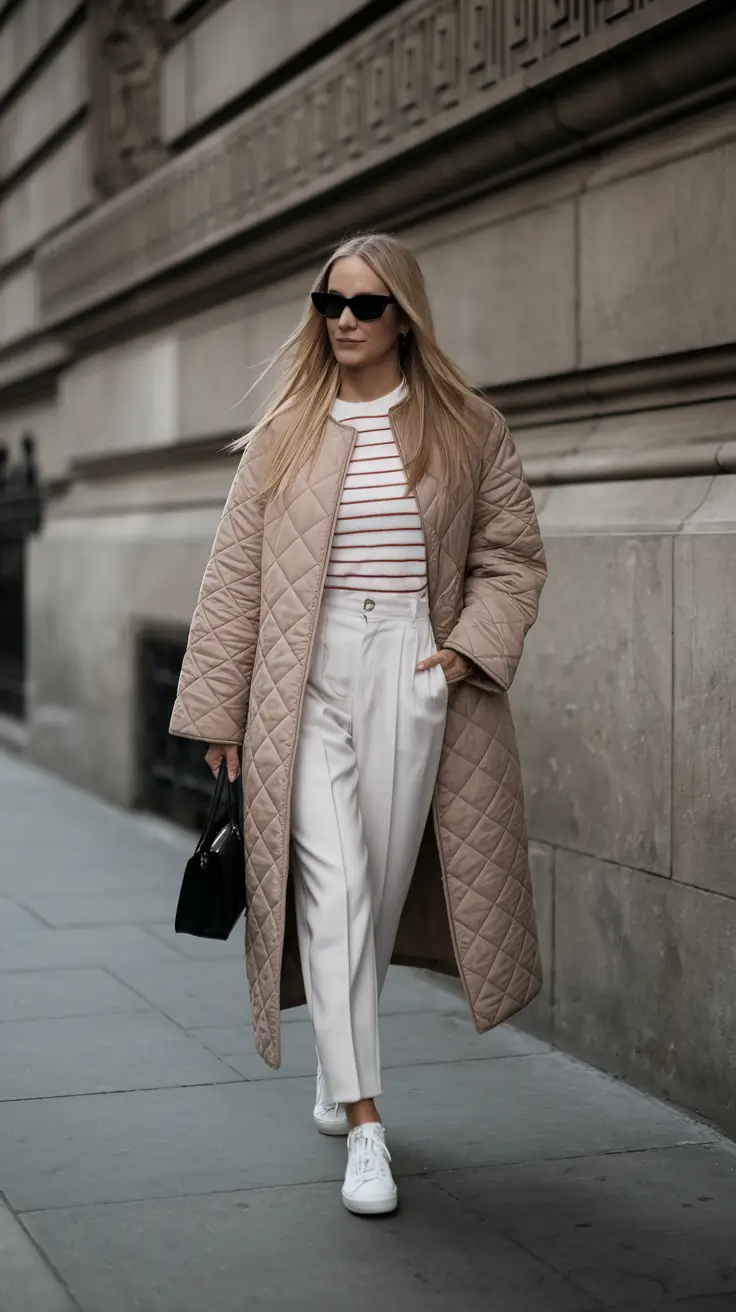 womens fall fashion Quilted Layers with Parisian Stripes
