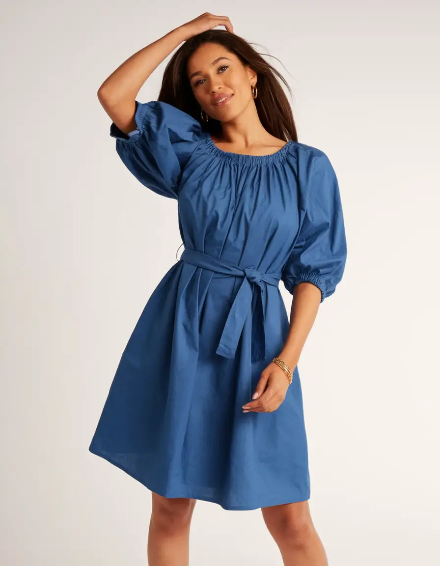 labor day dress Playful Blue Dress with Puff Sleeves