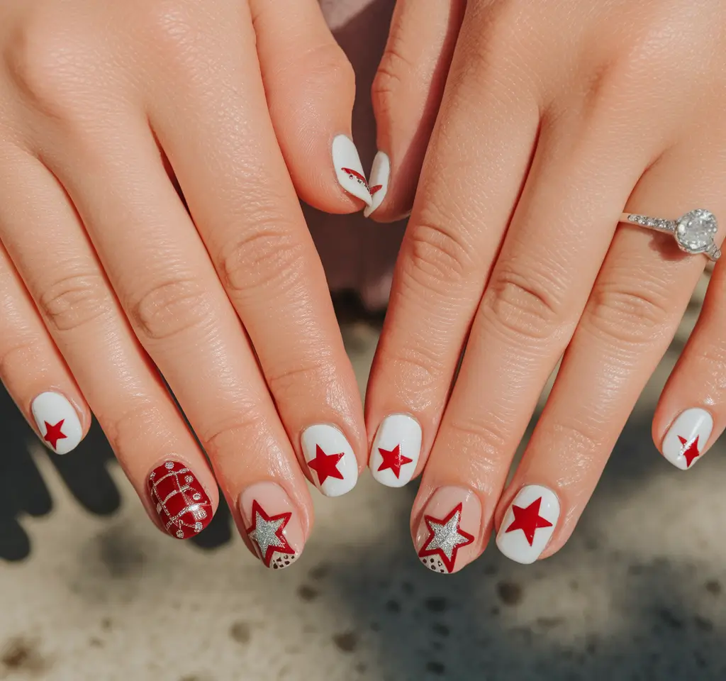 labor-day-nails-pink-sparkle-stars