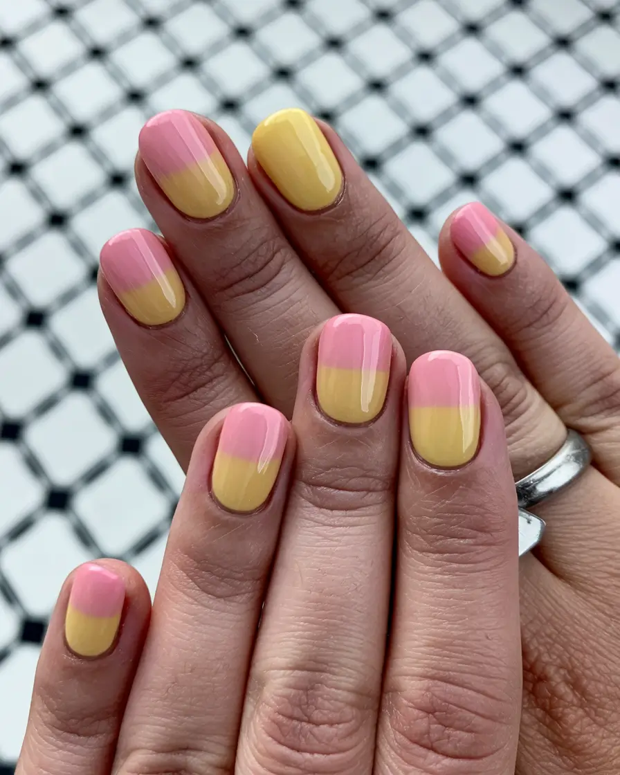 labor-day-nails-pink-yellow-color-block