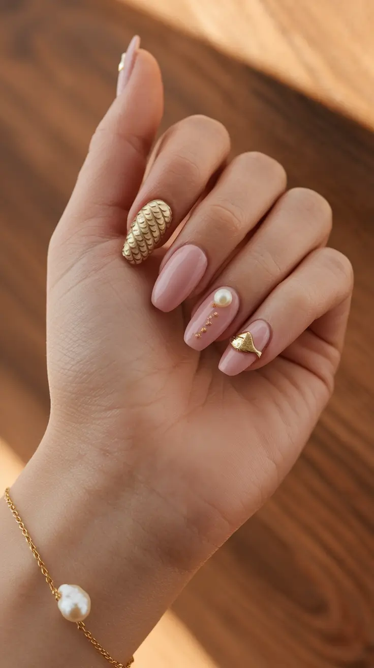ocean vibe nails Golden Touches by the Sea