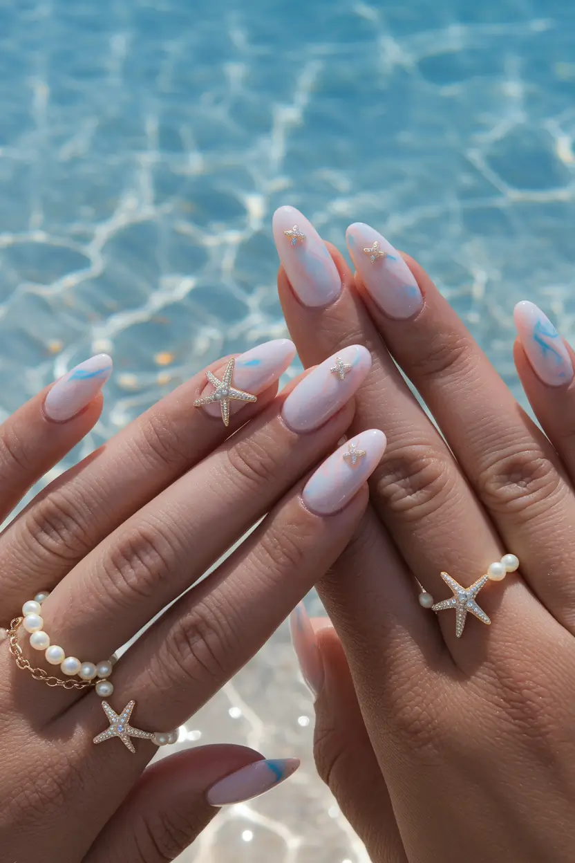 ocean vibe nails simple beachy 3D white waves