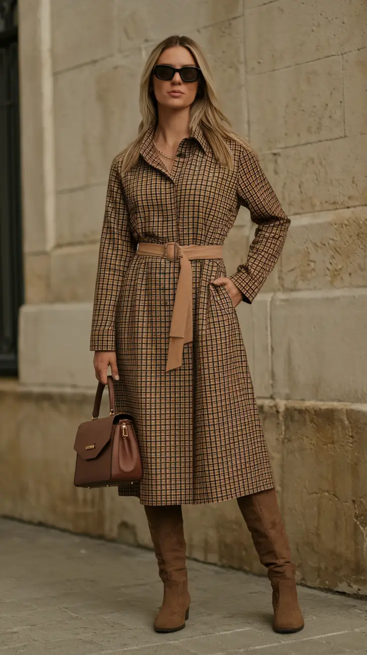 october wedding guest outfits Equestrian Elegance in Heritage Checks