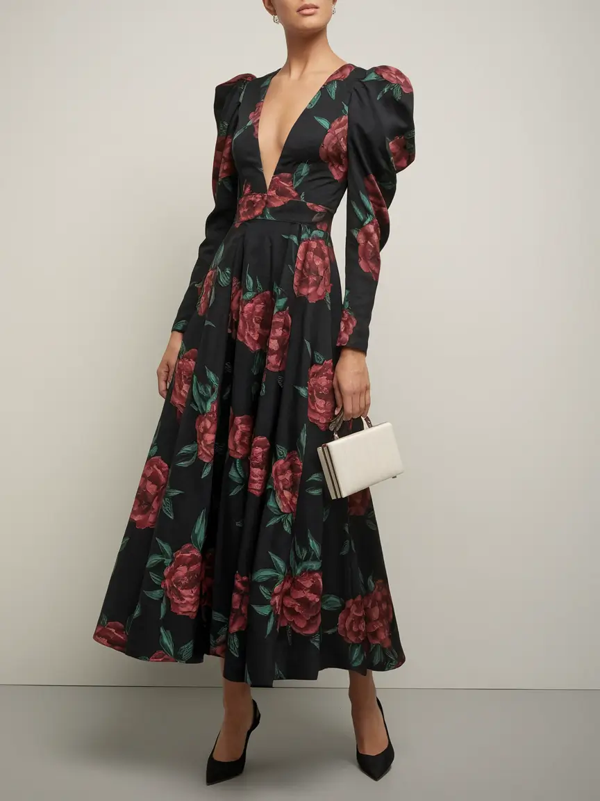 october wedding guest outfits Dramatic Florals for Black Tie Moments