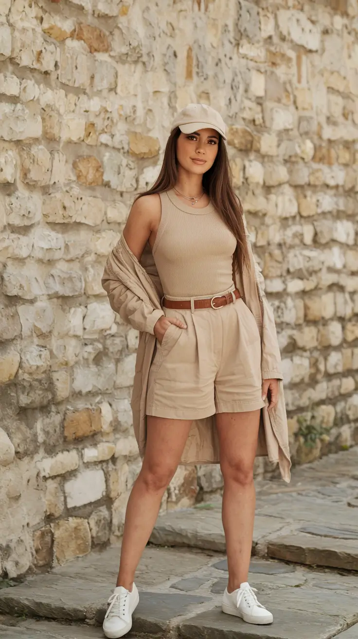 summer to fall transition outfits ideas 2025 Neutral Sporty Layering for a Warm Fall Walk
