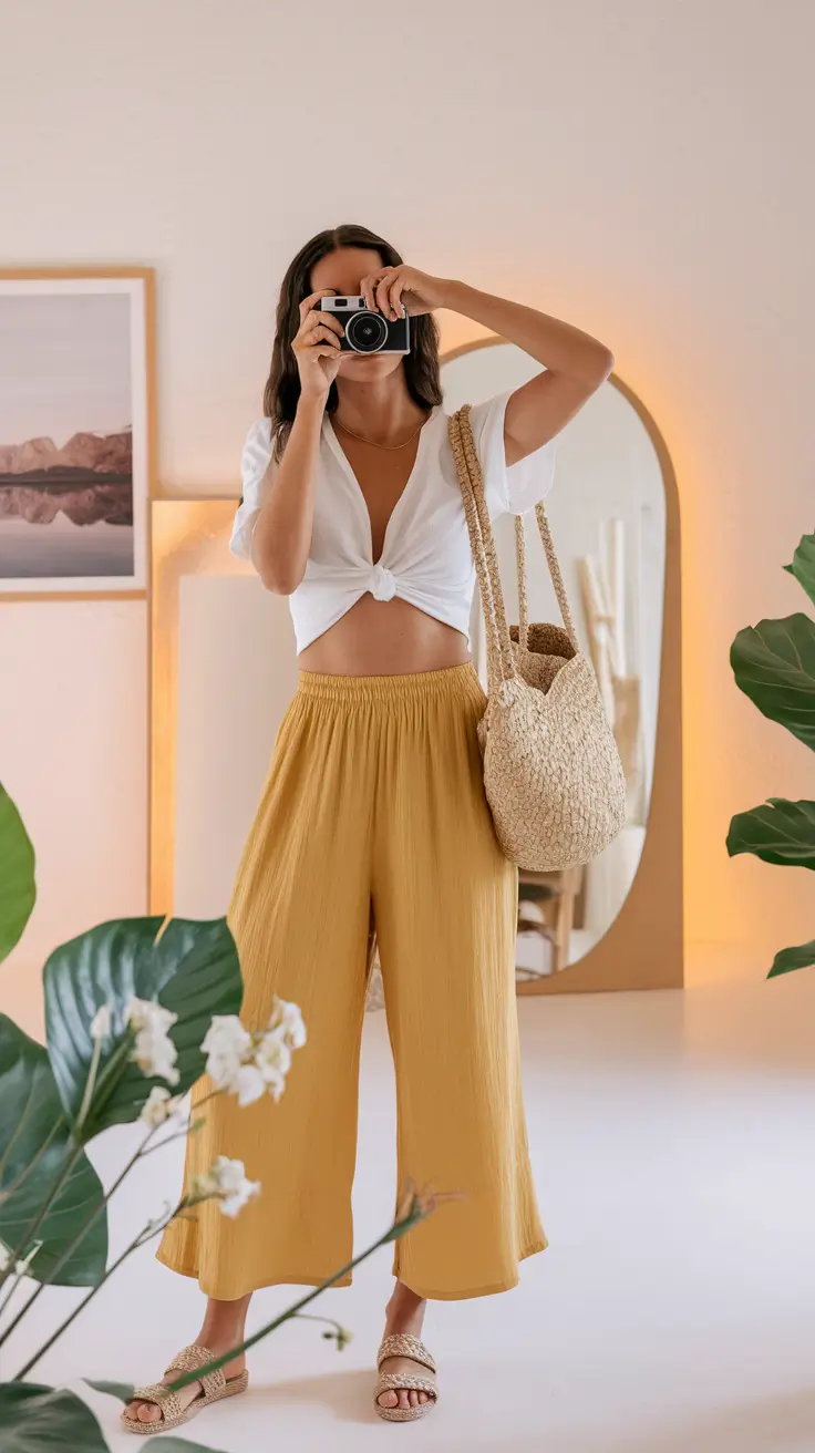 summer to fall transition outfits ideas 2025 Playful Golden Tones and Cropped Cuts