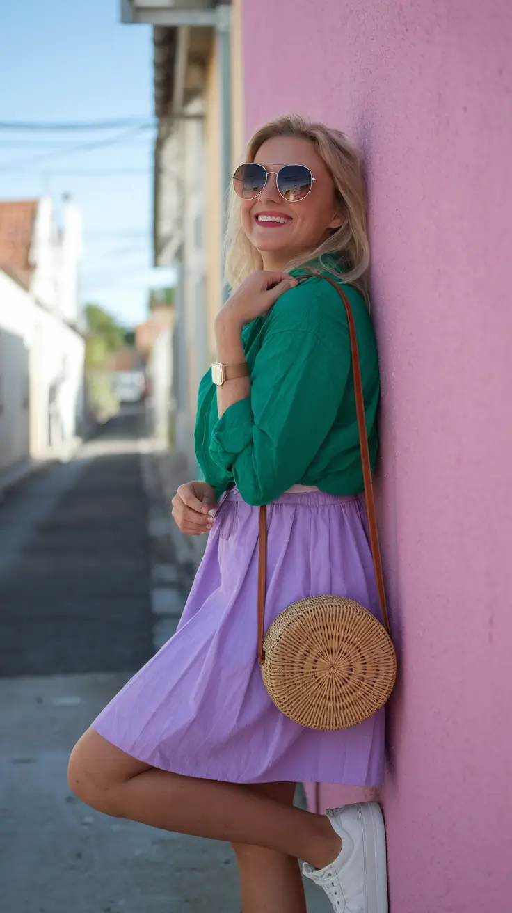 summer to fall transition outfits ideas 2025 Playful Pop in Jewel-Toned Contrast