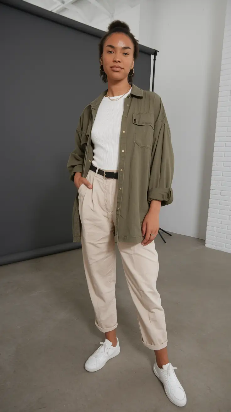 summer to fall transition outfits ideas 2025 Utility-Inspired with Military Green and Ivory