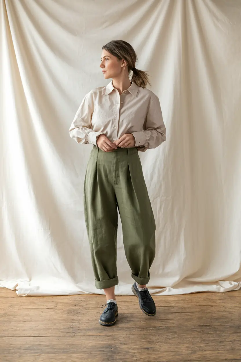 summer to fall transition outfits ideas 2025 Timeless Button-Up and Relaxed Trousers