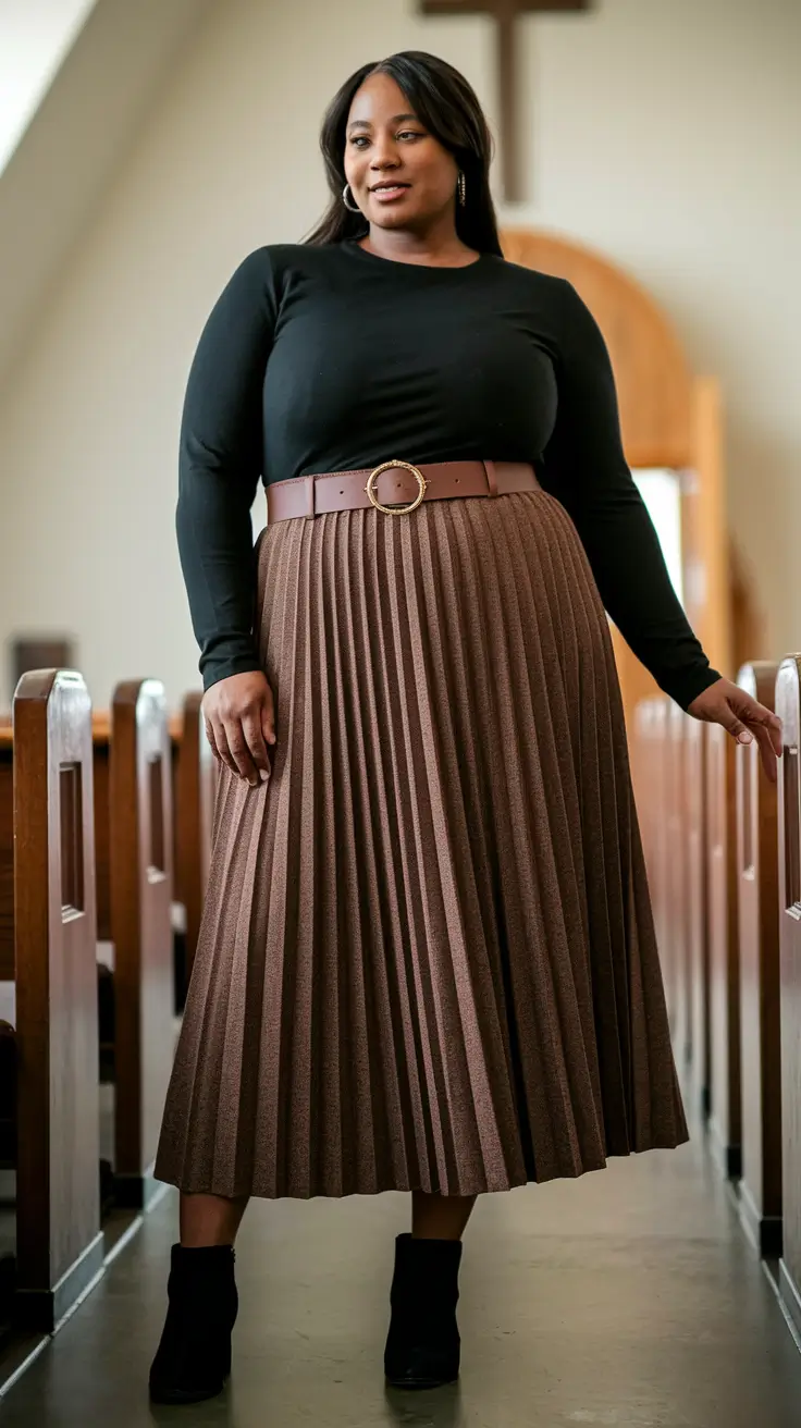 fall plus size outfits aesthetic Pleated Elegance with Subtle Structure