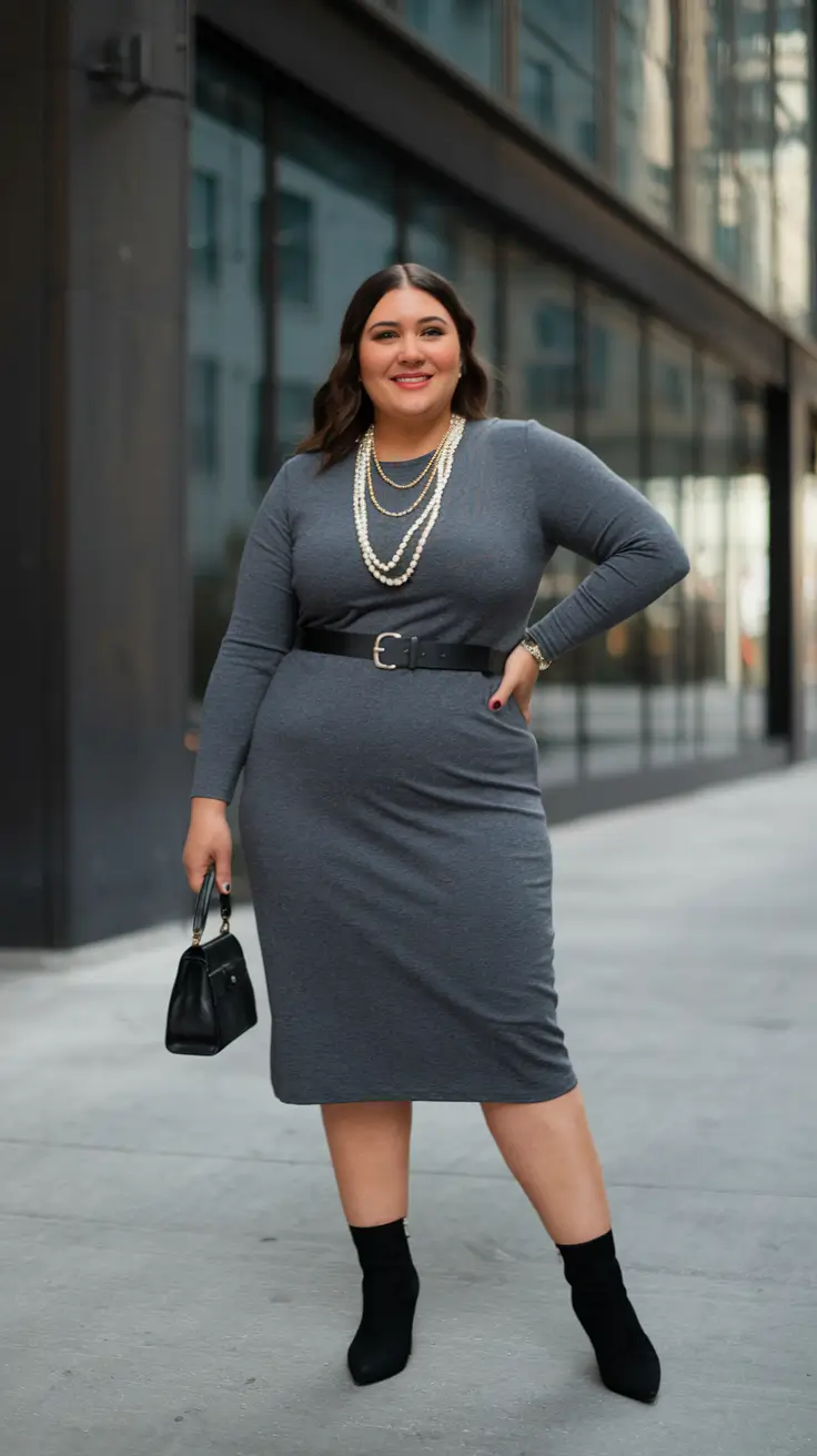 fall plus size outfits for work Confident in Charcoal: Timeless Elegance Meets Statement Layers