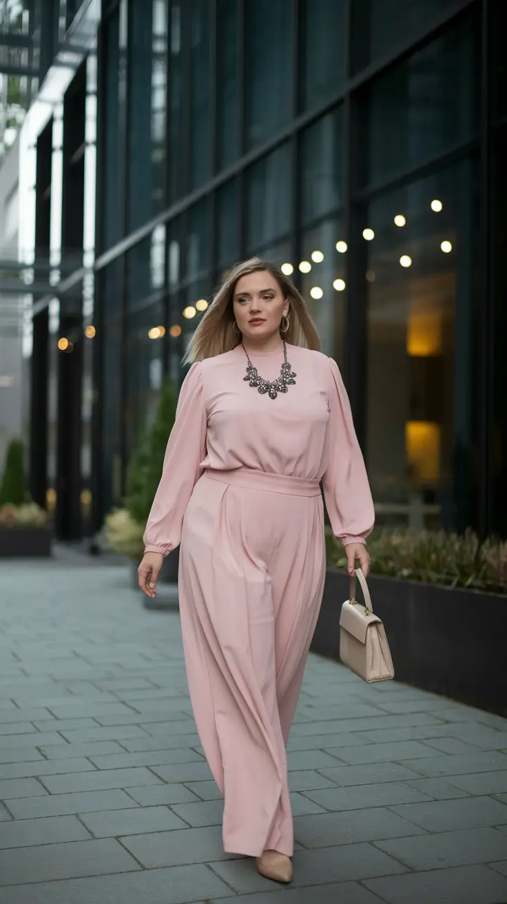 fall plus size outfits for work Elegant Confidence in Monochrome Blush