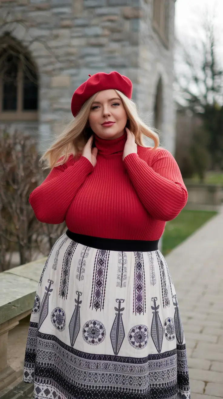 fall plus size outfits for pictures Parisian Pop with Embroidered Grace