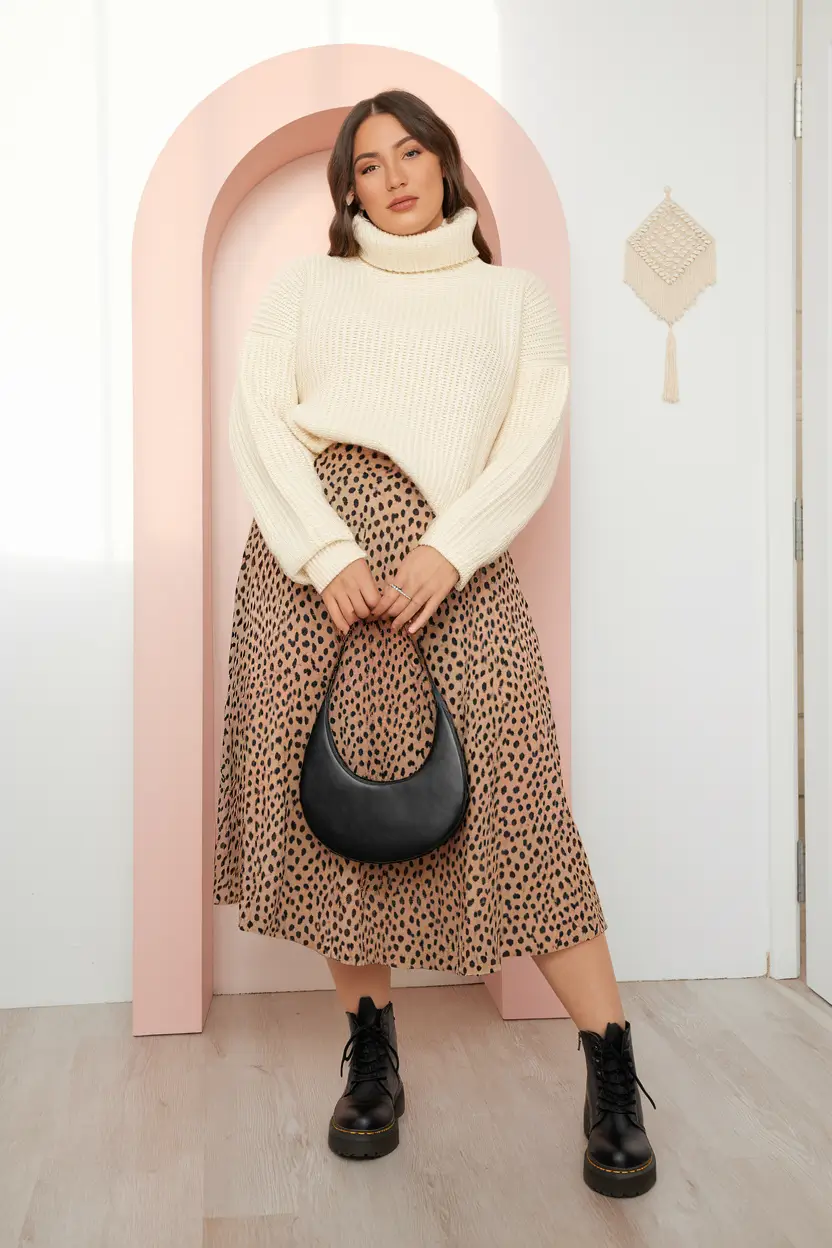 fall plus size outfits aesthetic Leopard Print Confidence with Cozy Layers