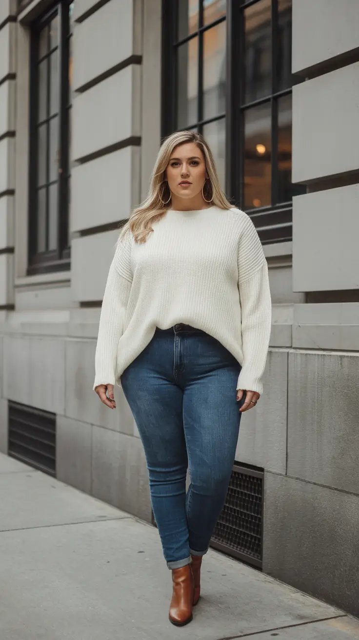 fall plus size outfits casual comfy Simple Denim with Polished Texture
