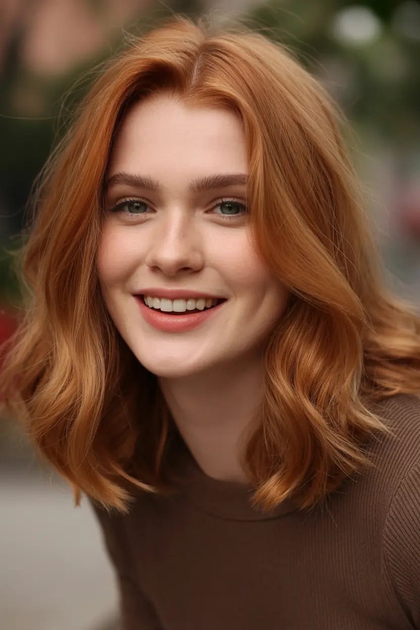 auburn fall hair color Sunlit Auburn Bob with Peachy Warmth
