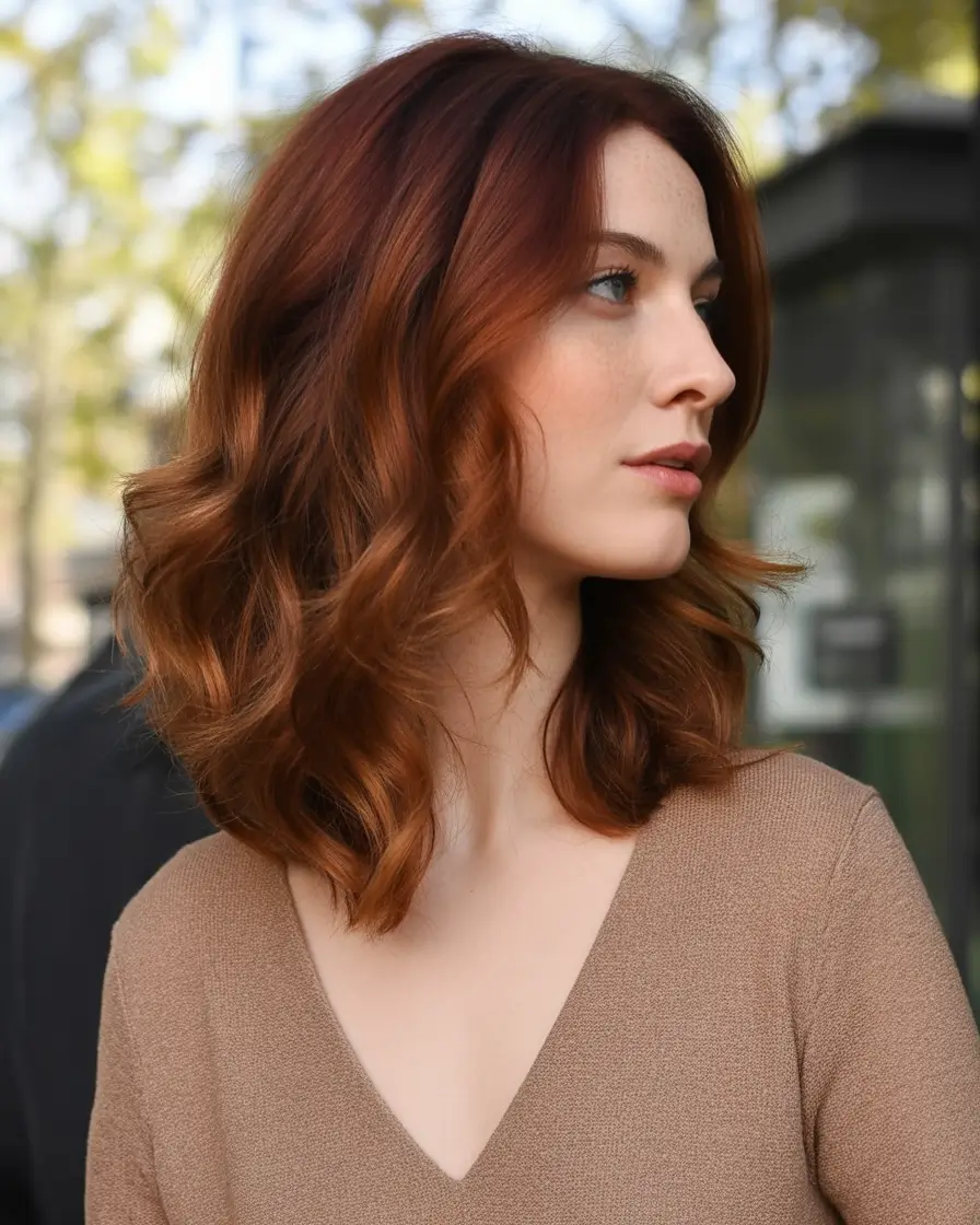 auburn fall hair color Chestnut Auburn Melt with Soft Curls